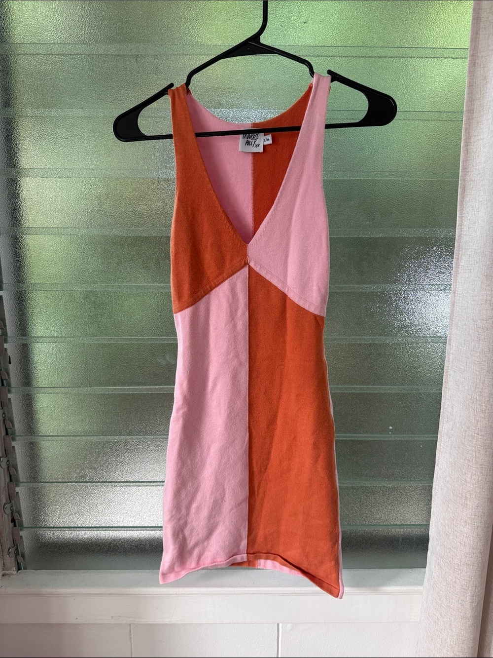 Princess Polly Pink and Orange Colorblock V-Neck Mini Dress